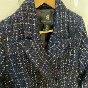 House Of Harlow 1960 Women Black Tweed Blazer Sz M Multicoloured Metallic Thread